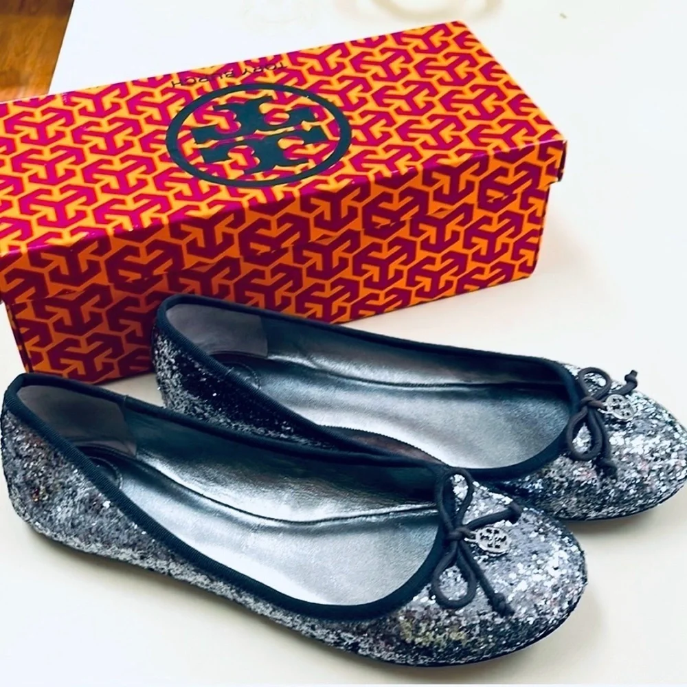 TORY BURCH Chelsea Ballet Glitter Grosgrain Flats
